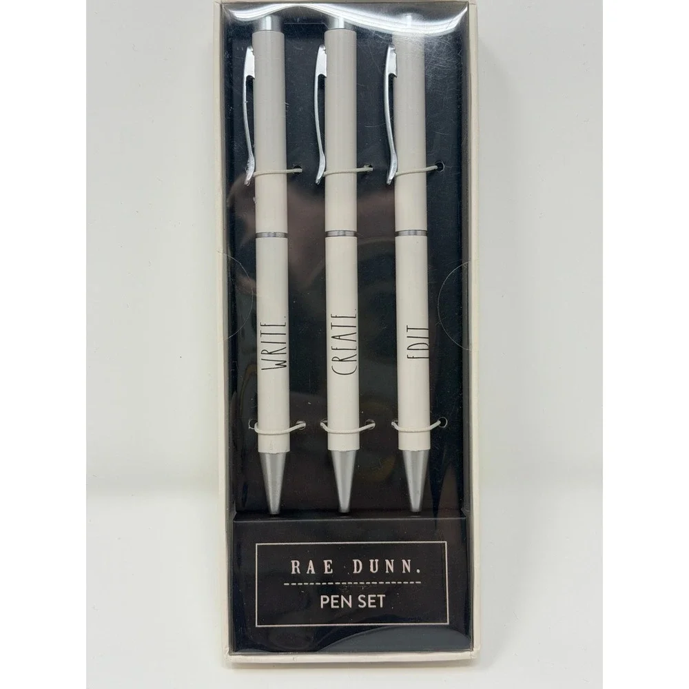 Rae Dunn Pen Set Unisex OS Cream NEW Write Create Edit 3pc Ballpoint PTH04